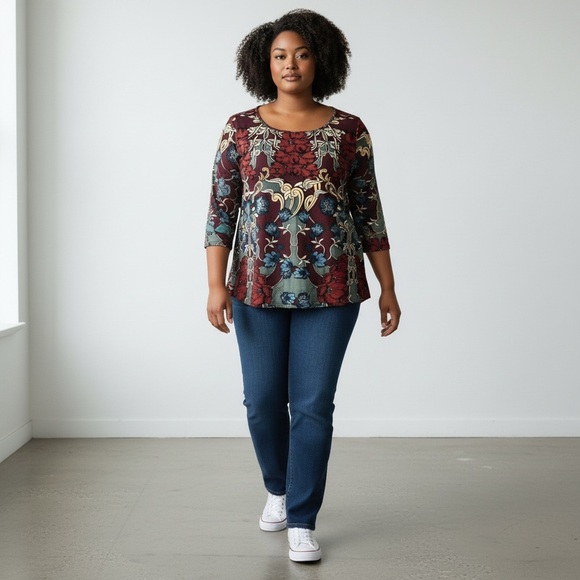 Lane Bryant Tunic Top Floral Studs Silk Fabric 16 - Picture 2 of 13